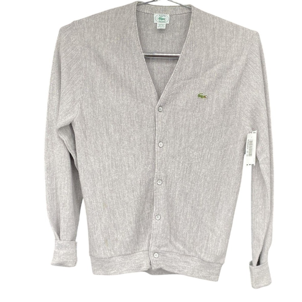 Vintage Izod Lacoste Cardigan Sweater Mens Large‎ Tall Gray Orlon USA Made